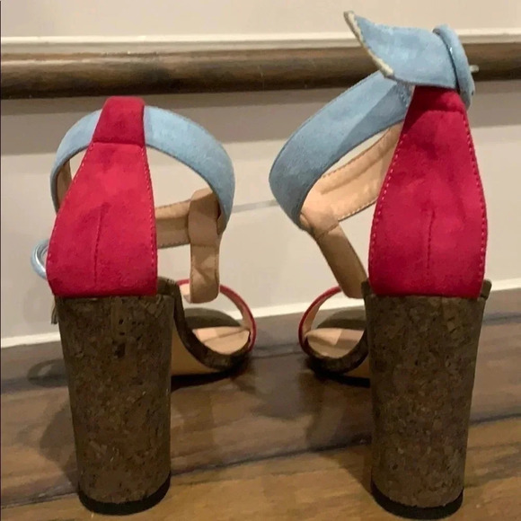 Color Block Suede Sandals Ankle Strap Block Heel New - Picture 4 of 5
